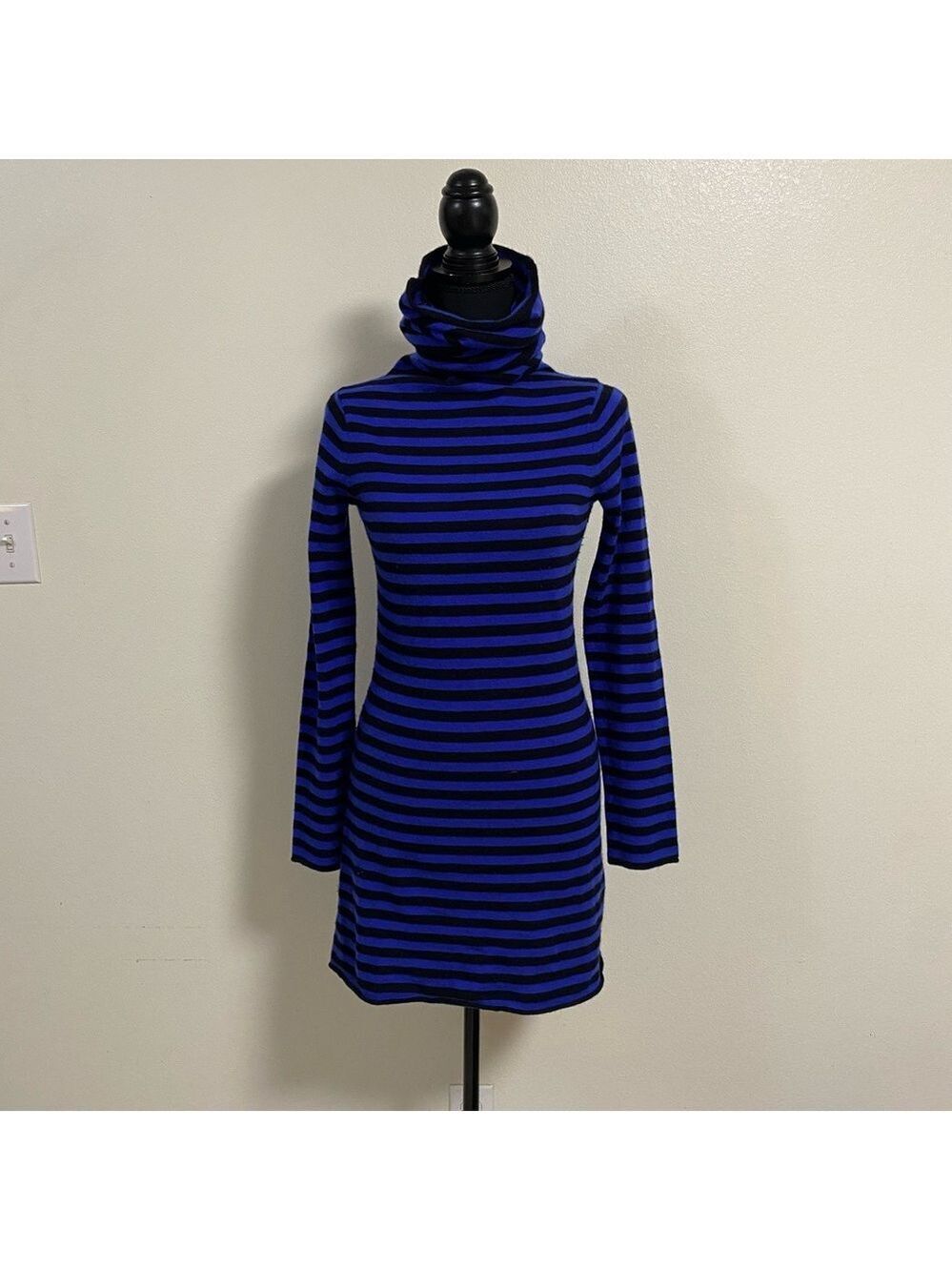 Aqua Cashmere Dress Women’s Size Small Blue Black Turtleneck Sweater Dress